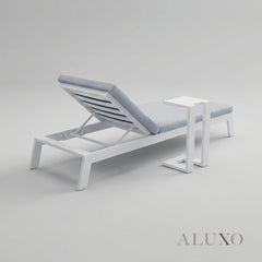 ALUXO® Dasia Luxury Outdoor Sun Lounger with Table Set – White Aluminium