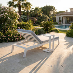 ALUXO® Dasia Luxury Outdoor Sun Lounger with Table Set – White Aluminium