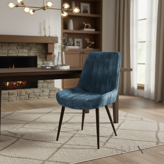Didrik Velvet Dining Chair | Scandinavian Style, Line Stitch Back, Black Legs | Navy Blue / Cream / Teal