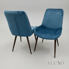 Valdemar 1.6m Black Sintered Stone Dining Set β Chrome Pedestal Base with 4/6 Didrik Blue Velvet Chairs