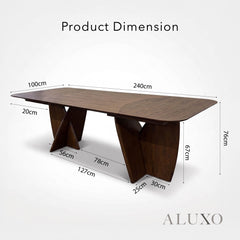 ALUXO® Dino 240cm Walnut Dining Table - Rectangular Architectural Base