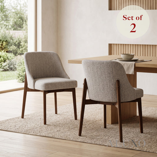 ALUXO® Dino Walnut Tub Dining Chair in Oatmeal Bouclé – Set of 2