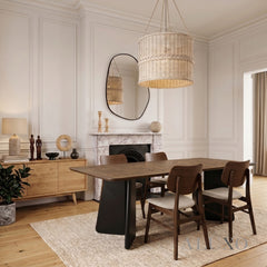 ALUXO® Dunkin 220cm Walnut Dining Table - Black Tapered Legs