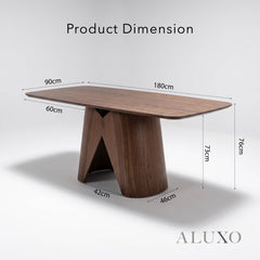 ALUXO® Elegantia 1.8m Walnut Dining Set – Sculptural Pedestal Base Table with 4/6/8 Elegantia Oatmeal Bouclé Chairs