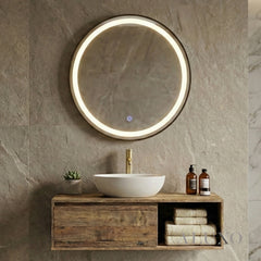 Orel 80cm Round LED Wall Mirror with Black Aluminium Frame – 3-Tone Lighting