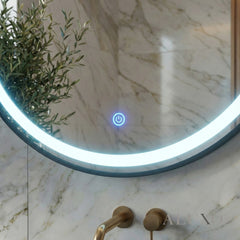 Orel 80cm Round LED Wall Mirror with Black Aluminium Frame – 3-Tone Lighting