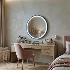 Orel 80cm Round LED Wall Mirror with Black Aluminium Frame – 3-Tone Lighting