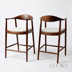 ALUXO® Fern Walnut Bar Stool with Oatmeal Bouclé Upholstery