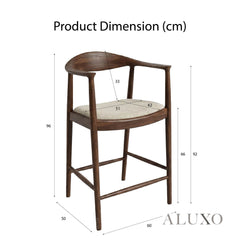 ALUXO® Fern Walnut Bar Stool with Oatmeal Bouclé Upholstery
