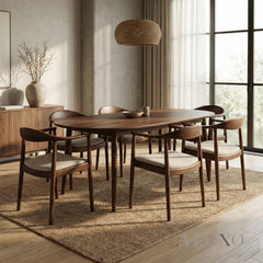 ALUXO® Fern Walnut Dining Chair in Oatmeal Bouclé – Set of 2