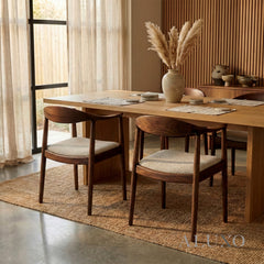 ALUXO® Fern Walnut Dining Chair in Oatmeal Bouclé – Set of 2