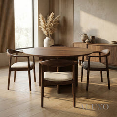 ALUXO® Fern Walnut Dining Chair in Oatmeal Bouclé – Set of 2