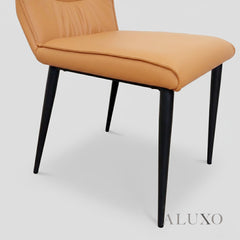 Folke Leather Dining Chair | Tan Orange Ruched Style, Faux Leather, Scandinavian Legs