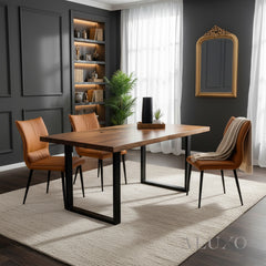 Folke Leather Dining Chair | Tan Orange Ruched Style, Faux Leather, Scandinavian Legs