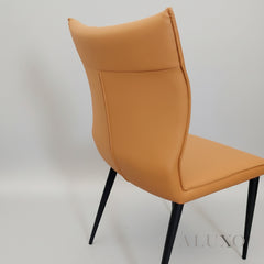 Folke Leather Dining Chair | Tan Orange Ruched Style, Faux Leather, Scandinavian Legs