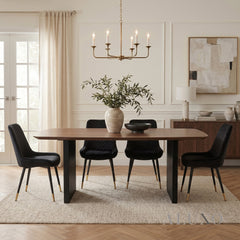ALUXO® Genesis 1.8m Walnut Dining Set – Black Fluted Base Table with 4/6 Lyder Black Velvet Chairs