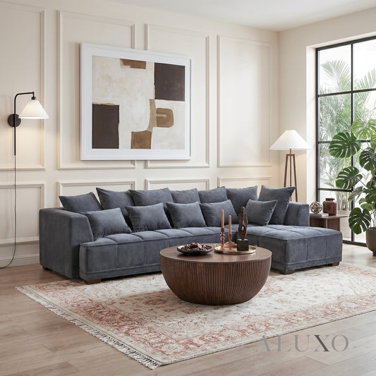 ALUXO® Gramercy Right Hand Facing (RHF) Corner Sofa – Steel Grey Velvet