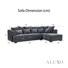 ALUXO® Gramercy Right Hand Facing (RHF) Corner Sofa – Steel Grey Velvet