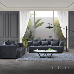 ALUXO® Gramercy 3 & 2 Seater Sofas in Steel Grey Velvet – Modern Luxury