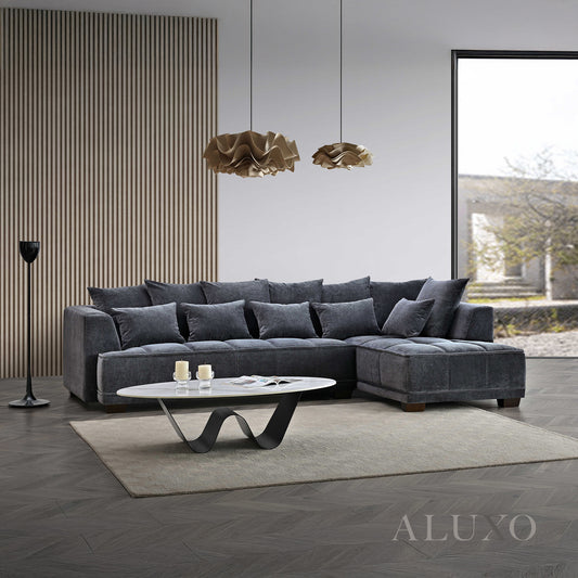 ALUXO® Gramercy Right-Hand Corner Sofa – Steel Velvet Bouclé Fabric