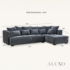 ALUXO® Gramercy Right-Hand Corner Sofa – Steel Velvet Bouclé Fabric