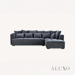 ALUXO® Gramercy Right-Hand Corner Sofa – Steel Velvet Bouclé Fabric