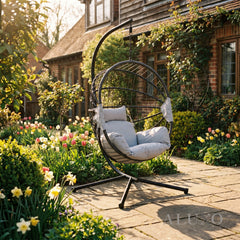 Hanging Egg Chair with Foldable Design & Luxury Cushions - Light Grey