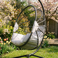 Hanging Egg Chair with Foldable Design & Luxury Cushions - Light Grey