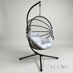 Hanging Egg Chair with Foldable Design & Luxury Cushions - Light Grey