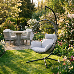 Hanging Egg Chair with Foldable Design & Luxury Cushions - Light Grey