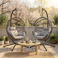 Hanging Egg Chair with Foldable Design & Luxury Cushions - Light Grey