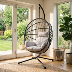 Hanging Egg Chair with Foldable Design & Luxury Cushions - Light Grey