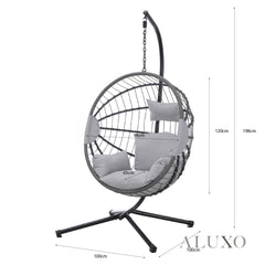 Hanging Egg Chair with Foldable Design & Luxury Cushions - Light Grey