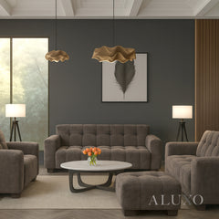 ALUXO® Harlem 2/3 Seater Sofa, Armchair & Footstool – Cocoa Chocolate Velvet