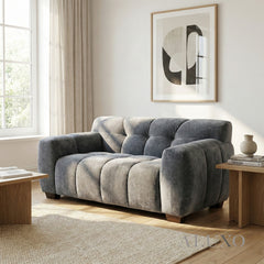 ALUXO® Harlem Full Sofa Set – Steel Grey Mermaid Velvet | 3+2 Seater, Armchair & Footstool