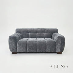 ALUXO® Harlem 2 Seater Compact Sofa – Steel Grey Mermaid Velvet | Deep Channel Stitched