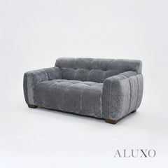 ALUXO® Harlem 2 Seater Compact Sofa – Steel Grey Mermaid Velvet | Deep Channel Stitched