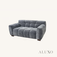 ALUXO® Harlem 2/3 Seater Sofa, Armchair & Footstool – Steel Grey Velvet
