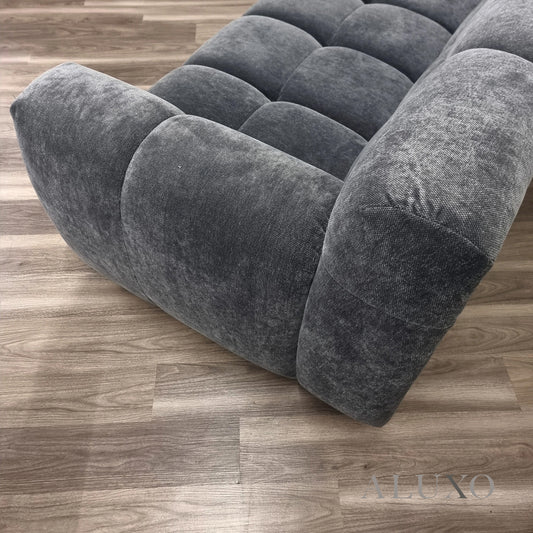 ALUXO® Harlem 2/3 Seater Sofa, Armchair & Footstool – Steel Grey Velvet