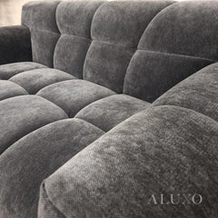 ALUXO® Harlem 2/3 Seater Sofa, Armchair & Footstool – Steel Grey Velvet