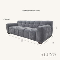 ALUXO® Harlem 2/3 Seater Sofa, Armchair & Footstool – Steel Grey Velvet