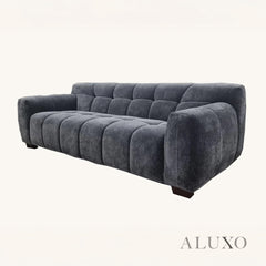 ALUXO® Harlem 2/3 Seater Sofa, Armchair & Footstool – Steel Grey Velvet