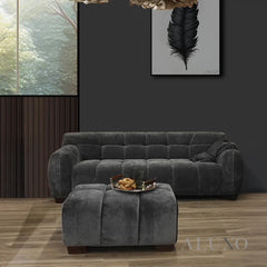 ALUXO® Harlem 2/3 Seater Sofa, Armchair & Footstool – Steel Grey Velvet