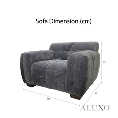 ALUXO® Harlem Full Sofa Set – Steel Grey Mermaid Velvet | 3+2 Seater, Armchair & Footstool