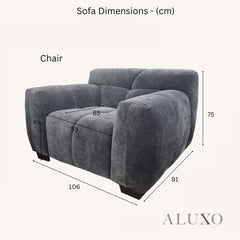 ALUXO® Harlem 2/3 Seater Sofa, Armchair & Footstool – Steel Grey Velvet