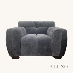 ALUXO® Harlem 2/3 Seater Sofa, Armchair & Footstool – Steel Grey Velvet