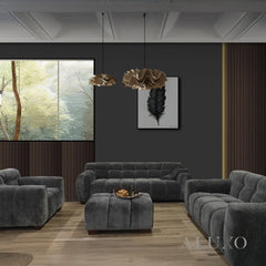 ALUXO® Harlem 2/3 Seater Sofa, Armchair & Footstool – Steel Grey Velvet