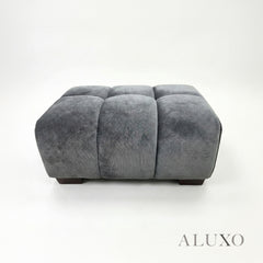 ALUXO® Harlem Modular Footstool – Steel Grey Mermaid Velvet | Deep Channel Stitched