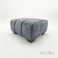 ALUXO® Harlem Modular Footstool – Steel Grey Mermaid Velvet | Deep Channel Stitched