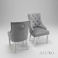 Orvar 1.8m White Marble Dining Table with Chrome O-Ring Base & 4/6/8 Grey Bentley Velvet Chairs